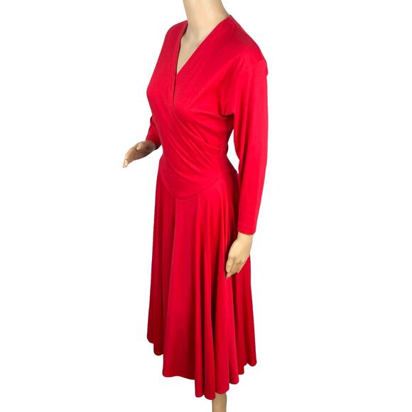 Vtg 80s Simply Miss Selfridge Red Basque Waist Fit & Flare Midi Dress SZ 8 - Picture 5 of 9
